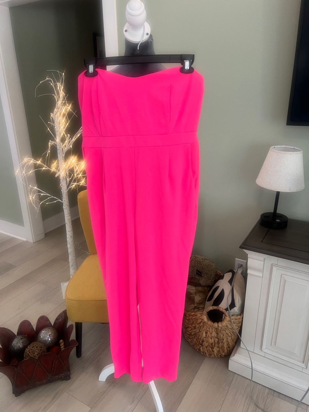 New York & Company Hot Pink Strapless Jumpsuit